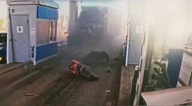 Motorist thrown from van after crashing into toll booth in Russia