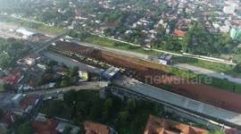 Drone footage of The Cijago section 3 toll road project in Jakarta, Indonesia