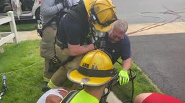Fire crews rescue puppy after it got its head stuck in a garden in Lancaster, Pennsylvania