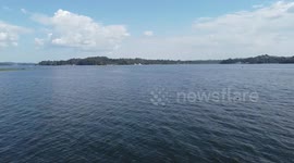 Aerial view of the waters of the Guarapiranga Reservoir in São Paulo, Brazil