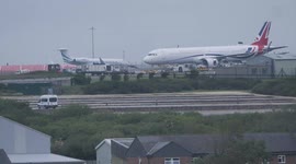 G7 Pfizer corp CEO Albert Bourla parks jet next to Boris Johnson`s State aircraft at Cornwall airport in expectation for 500 million dose Covid vaccine world gift from President  Biden and prime minister Johnson.