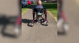 UK baby who received pioneering keyhole surgery while in the womb takes his first steps