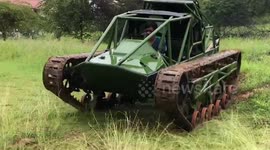 Thai farmer builds bizarre tractor shaped like a tank