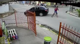 Cyclist crashes after braking to avoid collision with car