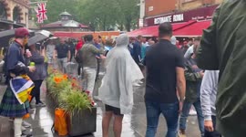 Scottish fans boo English fans in Leicester Square before EURO20 group game in London
