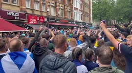 Hundreds of Scottish fans cheer for their team in Leicester Square London