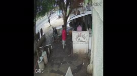 Watch - Owner and staff of a small eatery on highwayhad a miraculous escape from a truck tyre