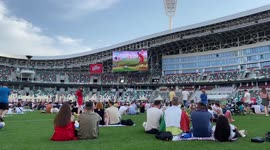Fans watch EURO 2020 at the fanzone in Minsk, Belarus