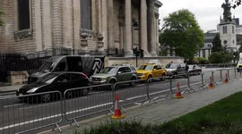 Cars being arranged on the Flash movie 2022 film set in London, England