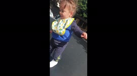 Babies first trampoline experience doesn't go smoothly. And to add insult to injury his hair goes wildly static!