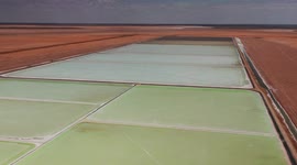 Aerial drone view of outback evaporation lakes in Western Australia
