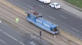 Tramways were cleaned and disinfected during white nights in St Petersburg, Russia