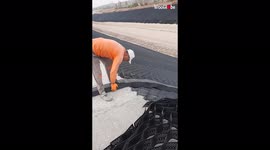 Watch as Turkish man shows off cellular filling system used to improve roads