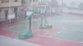 Powerful winds blow basketball stand away in eastern China