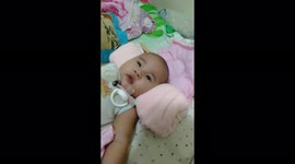This little cute baby are still talking and awake