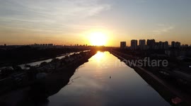 Aerial view on the sunset in São Paulo, Brazil