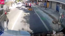 Couple crashes while riding electric scooter together