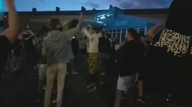 Ukranian fans celebrate their team's win in the Euro 2020 fan zone in St. Petersburg