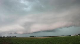 Lightning strikes as ominous shelf cloud looms over Ontario, Canada
