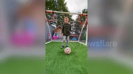 Incredibly talented 11-year-old football fan performs INSANE trick shots