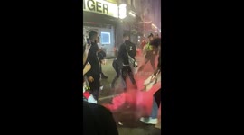 England fans celebrate win over Ukraine on street with flares