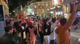 Celebrationof England fans on Shaftesbury Aveneu of West End