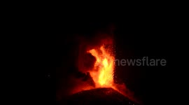Spectacular eruption of lava from Mount Etna lights up night sky