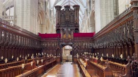 Bell ringers play out a rendition of Three Lions at a cathedral in Gloucester