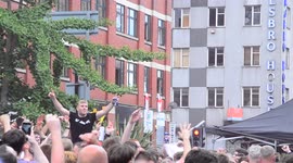 Enthusiastic Supporters of the England Football Team Exuberant in central Manchester, uk, before the England v Italy Euros Final