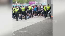 Moment football fans breach security barriers outside Wembley stadium ahead of Euro 2020 final
