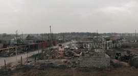 a large fire burned down a village in russia. drone video about the aftermath of the fire