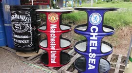 Thai man recycles old oil drums into armchairs and home furniture