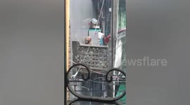 Neighbour rescues dog in chains left outside the house by owner during heavy rain