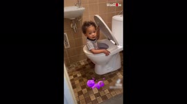 Mum turns back on toddler and finds her INSIDE the toilet