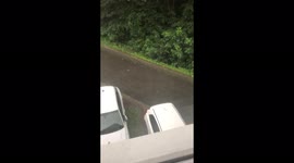 Flood in Germany residential area leaves streams flowing down roadside