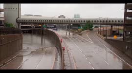 Police Forces Redirect Car Traffic Due To Flooding In Detroit, MI, US