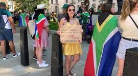 Around 250 expat South Africans hold a rally in London’s Whitehall to draw attention to the recent killings, rioting and looting following political turmoil in their homeland