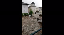 Car swept through Austria floods at high speed before smashing into fence and submerging