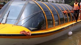 Kashmir's first bus boat started its trial run in the Jhelum River