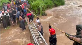 Firefighters set up makeshift bridge, rescuing locals from floodwater in India
