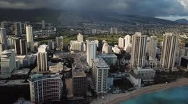 Drone footage from Oahu Hawaii Waikiki Beach in the rain beautiful