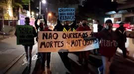 Protest of motorcycle couriers on Avenida Rebouças in Sao Paulo, Brazil