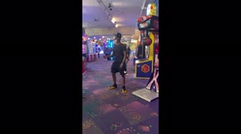 Man breaks punching machine he hit it so hard!