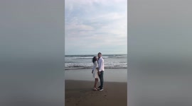 Couple who met at aviation school uses airplane water trail in dramatic gender reveal