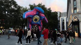 Huge starfish villain from new 'Suicide Squad' film slowly deflates in London