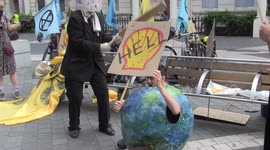 Extinction Rebellion protest Shell sponsorship outside Science Museum in London following 