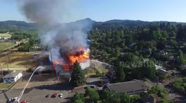 Aerial footage of devestating stadium fire in Oregon, US
