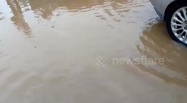 Wedding guests carry bride through flooded road after typhoon in the Philippines