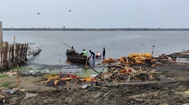 The cremation ground has full of raining water in bank side of Ganga river