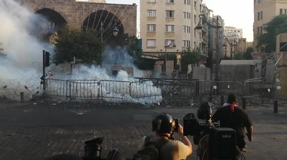 Clashes next the Lebanese parliament during Beirut blast anniversary